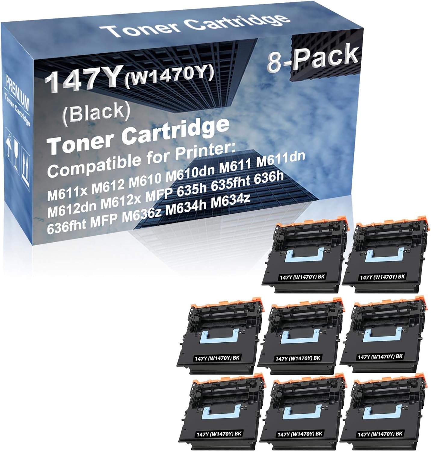 8-Pack Compatible High Capacity 147Y (W1470Y) Imaging Toner Cartridge use for M611x M612 M610 M610dn M611 M611dn M612dn M612x Printer (Black)