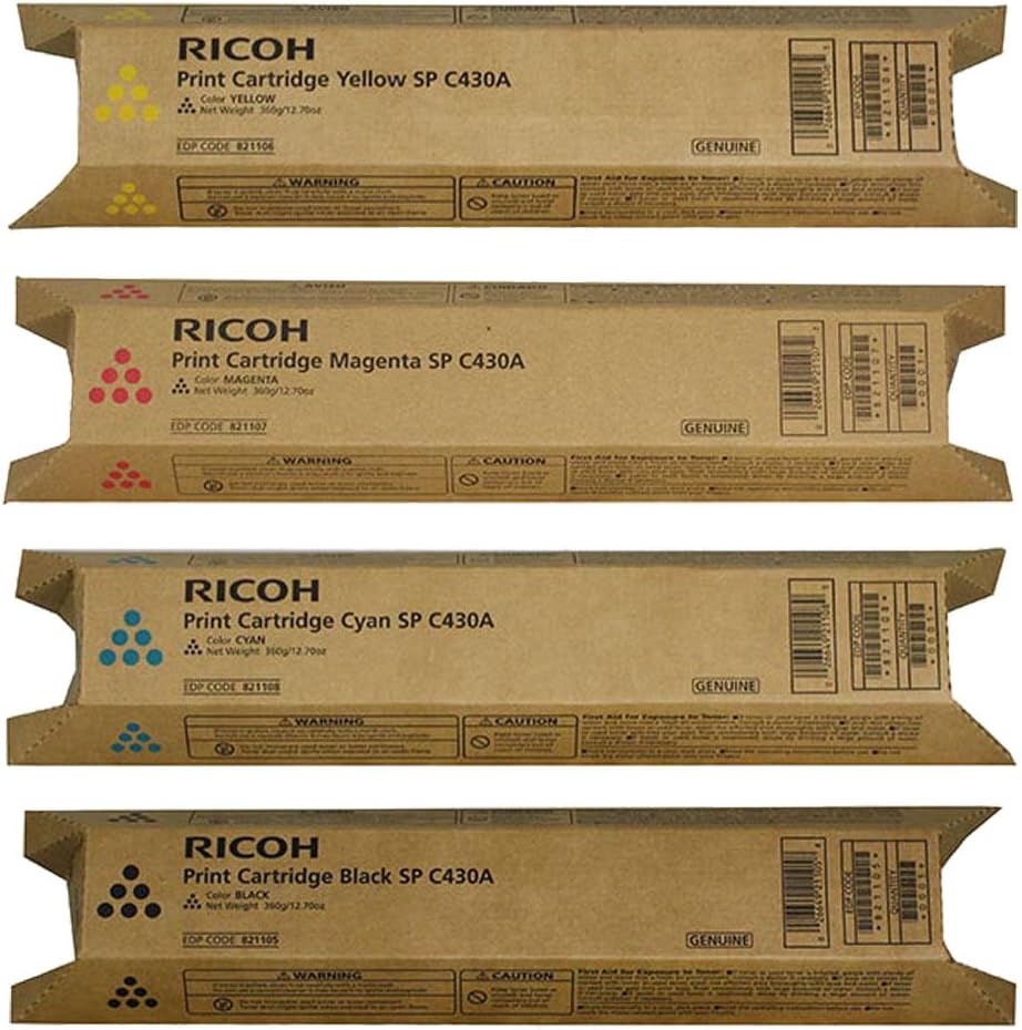 Ricoh 821105, 821106, 821107, 821108 Standard Yield Toner Cartridge Set