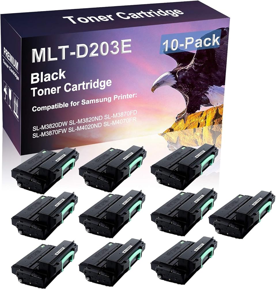 10 Pack (Black) Compatible High Capacity D203E MLT-D203E Printer Toner Cartridge use for Samsung SL-M3870FD SL-M3870FW Printer
