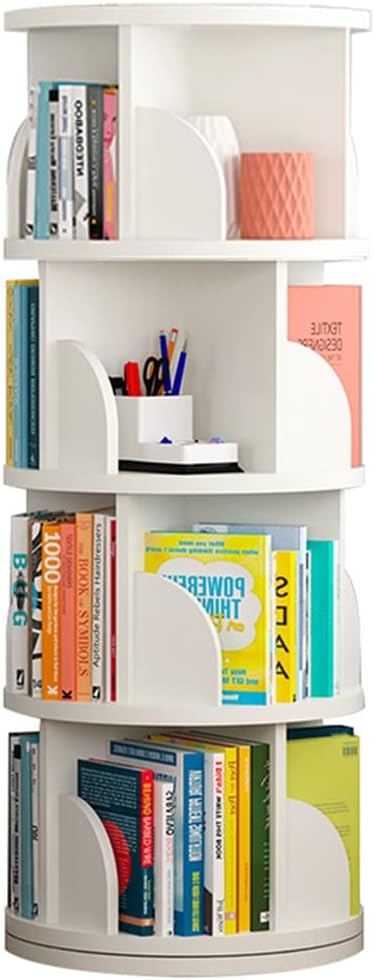 Rotating Bookshelf Bookcase Children's Floor-to-Ceiling Picture Book Stand Home Student Shelf Large Capacity Bookshelf Assemble The Bookshelf (Color : White, Size : 40 * 126cm)