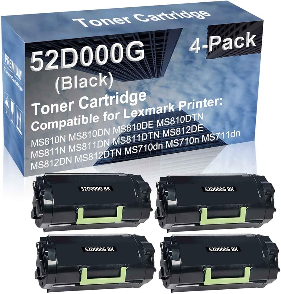 4-Pack Compatible High Yield MS812DN MS812DTN MS710dn MS710n MS711dn Laser Printer Toner Cartridge Replacement for 52D000G Printer Cartridge (Black)