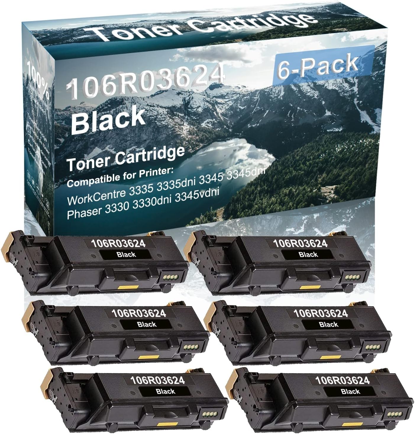 Credibility Store 6-Pack Compatible High Yield 3345 3345dni Printer Cartridge Replacement for 106R03623 106R03624 Toner Cartridge (Black)