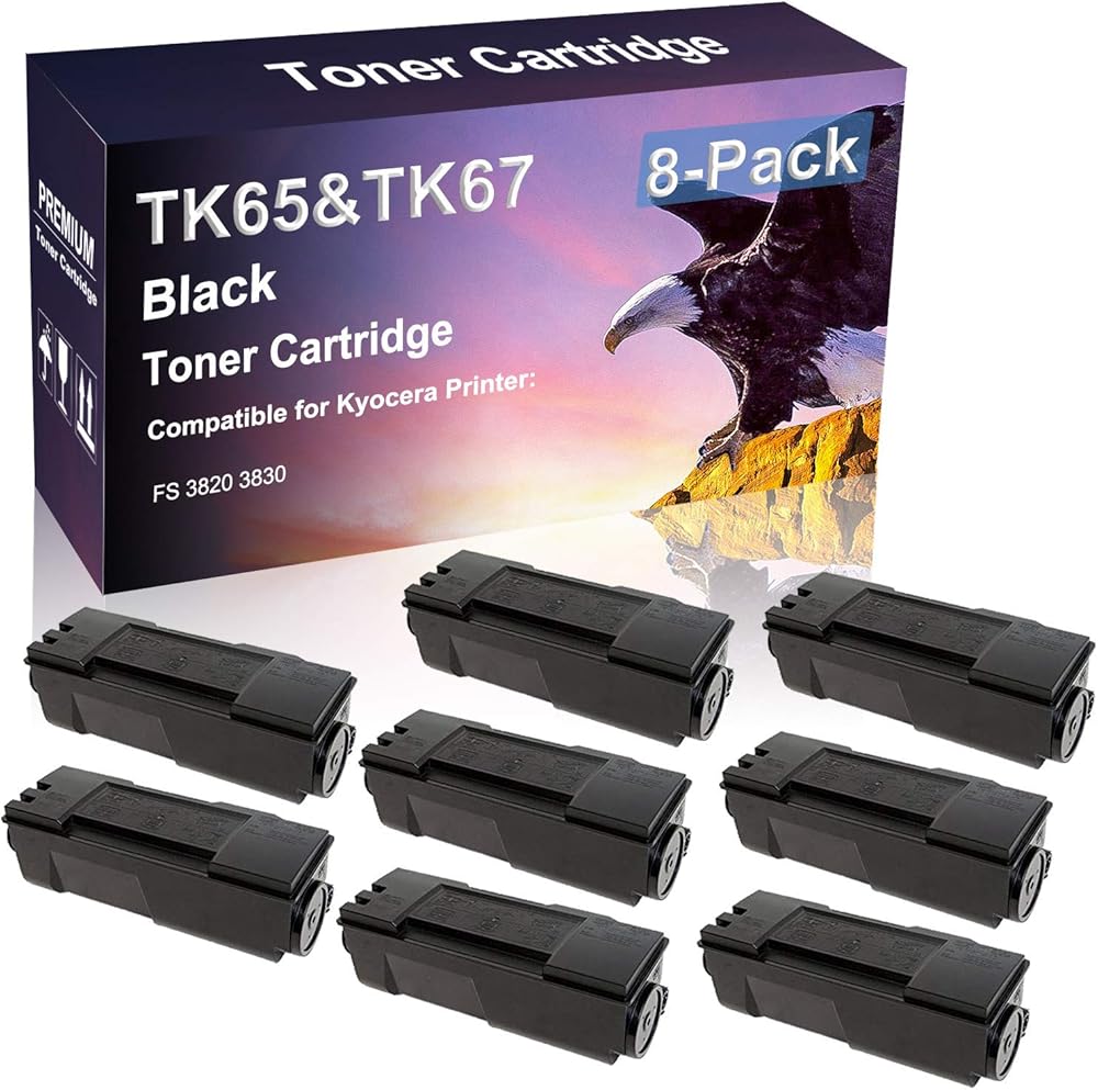 Credibility Store 8 Pack (Black) Compatible High Yield TK65 | TK67 Laser Printer Toner Cartridge use for Kyocera FS 3820 3830 Printer
