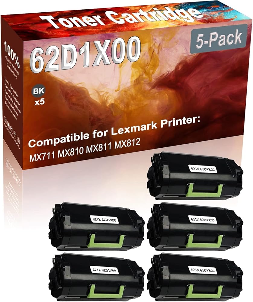 Credibility Store 5-Pack (Black) Compatible 62D1X00 (621X) Printer Toner Cartridge (High Capacity) fit for MX711 MX810 MX811 MX812 Printer