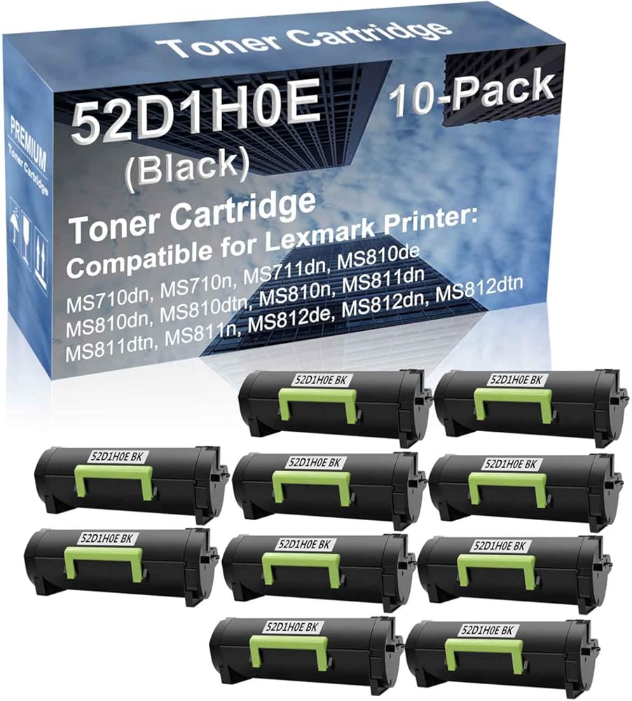 10-Pack Compatible High Capacity 52D1H0E Printer Cartridge use for MS810dtn, MS810n, MS811dn, MS811dtn Printer (Black)