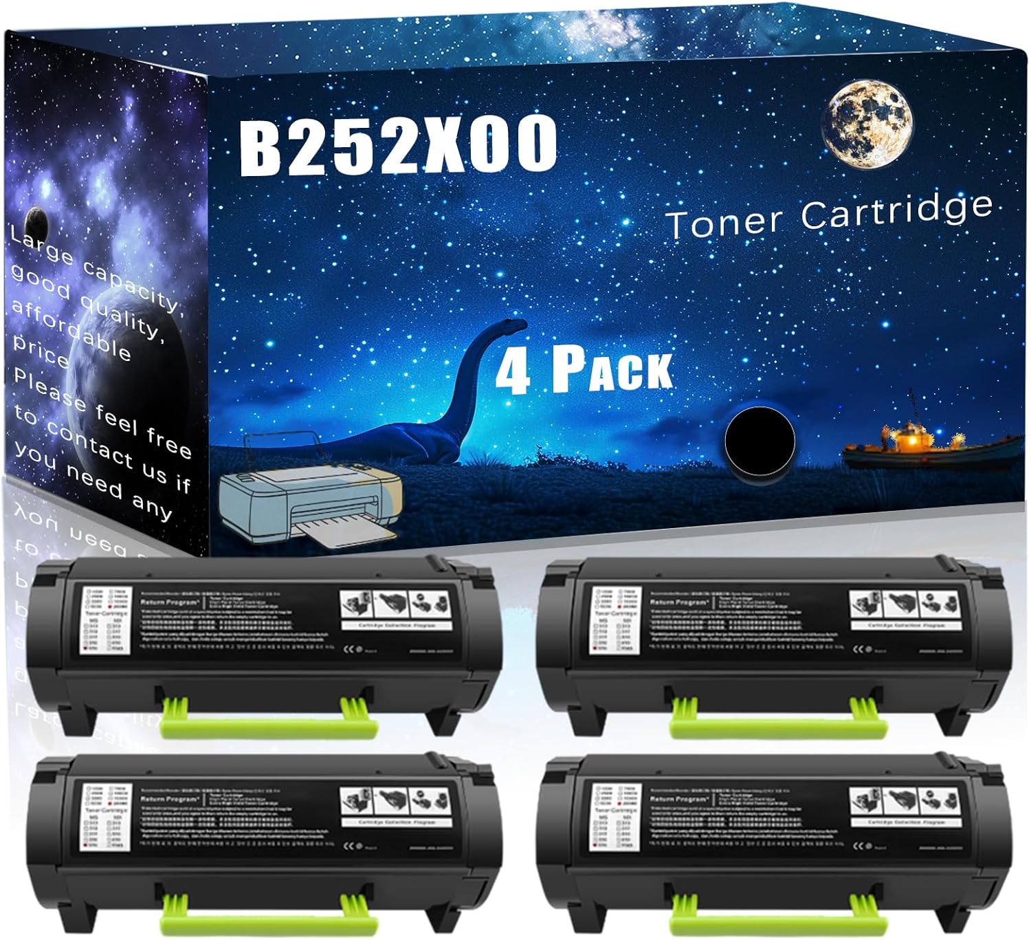 B252X00 Compatible Toner Cartridge Replacement for Lexmark High Yield Compatible B2546 B2650 MB2650 Printers, Meet Printing Needs (4 Pack Black)