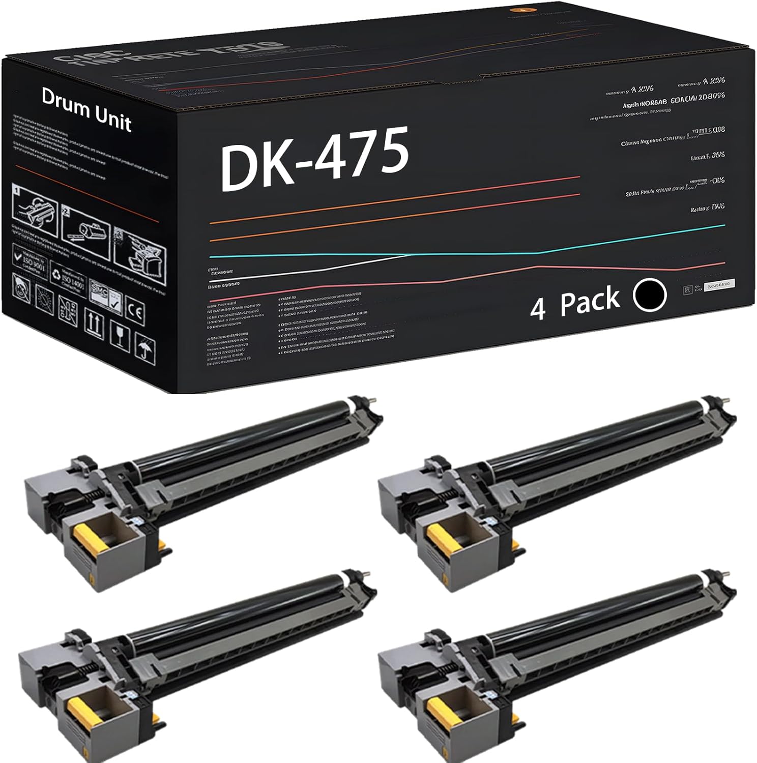 UVUMB DK-475 Drum Unit Compatible for Kyocera FS-6025MFP FS-6030MFP FS-6525MFP FS-6530MFP Printers, with Chip, High Yield 400000 Pages, High-Definition Printing (4 Pack Black)