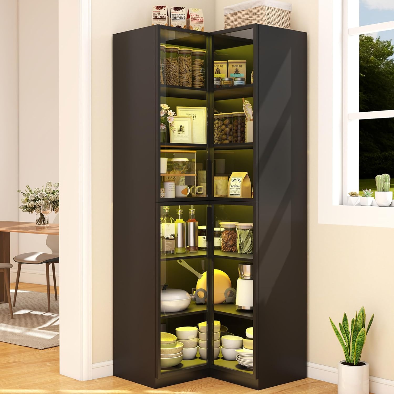 Vrmuxita Black Tall Corner Bookcase with Doors: 79