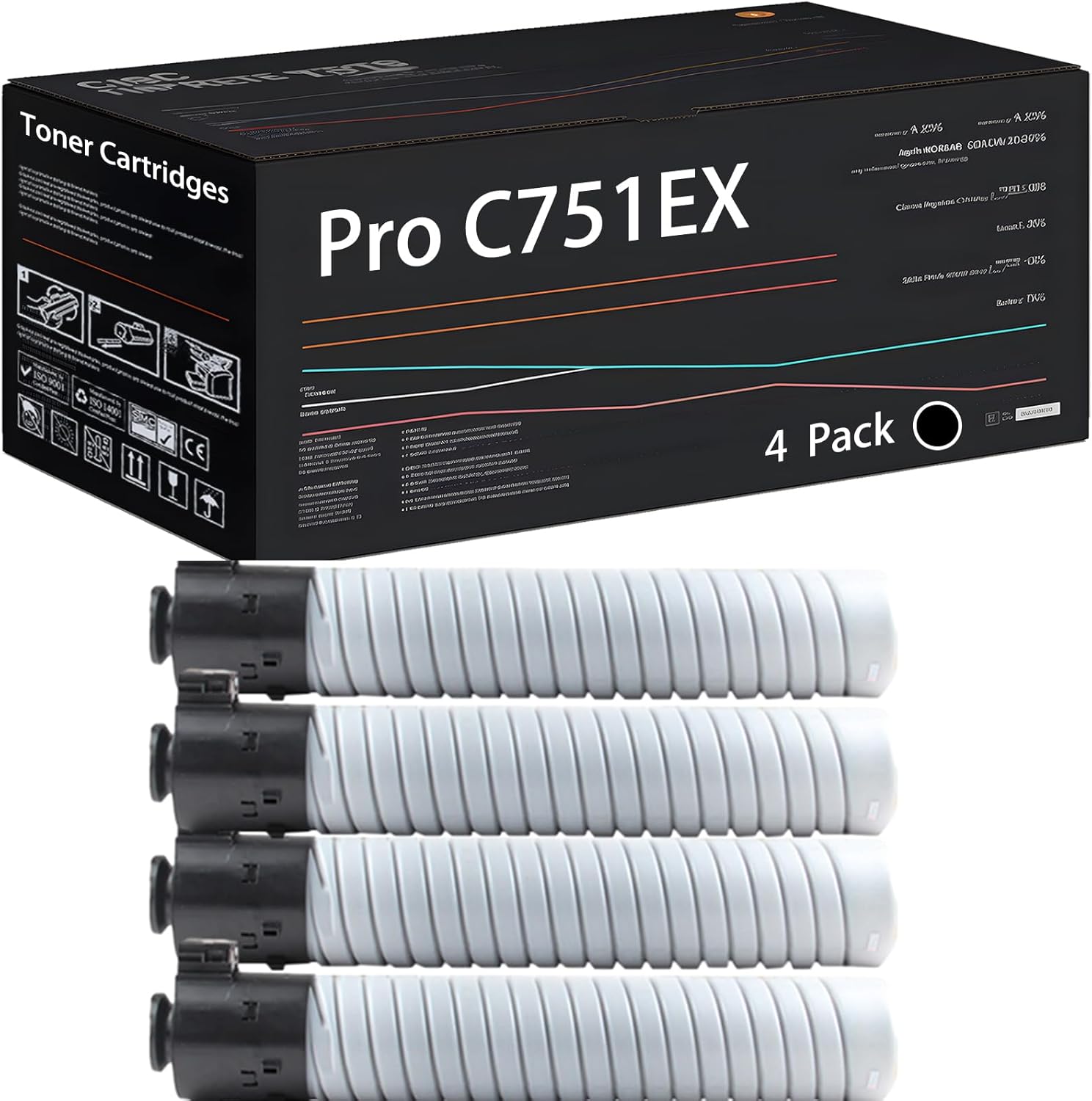 UVUMB Pro C751EX Toner Cartridges Compatible for Savin Pro C651EX Pro C751 Pro C751EX Printers, with Chip, High Yield 58500 Pages, High-Definition Printing (4 Pack Black)
