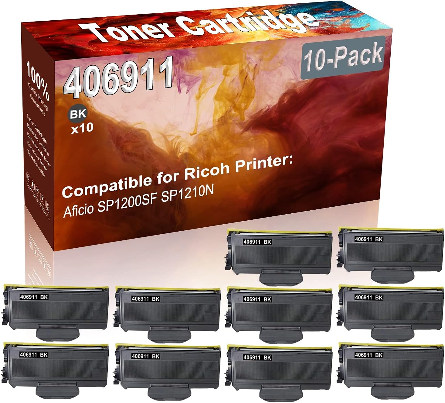 Credibility Store 10-Pack (Black) Compatible High Yield 406911 Printer Cartridge use for Ricoh Aficio SP1200SF SP1210N Printer