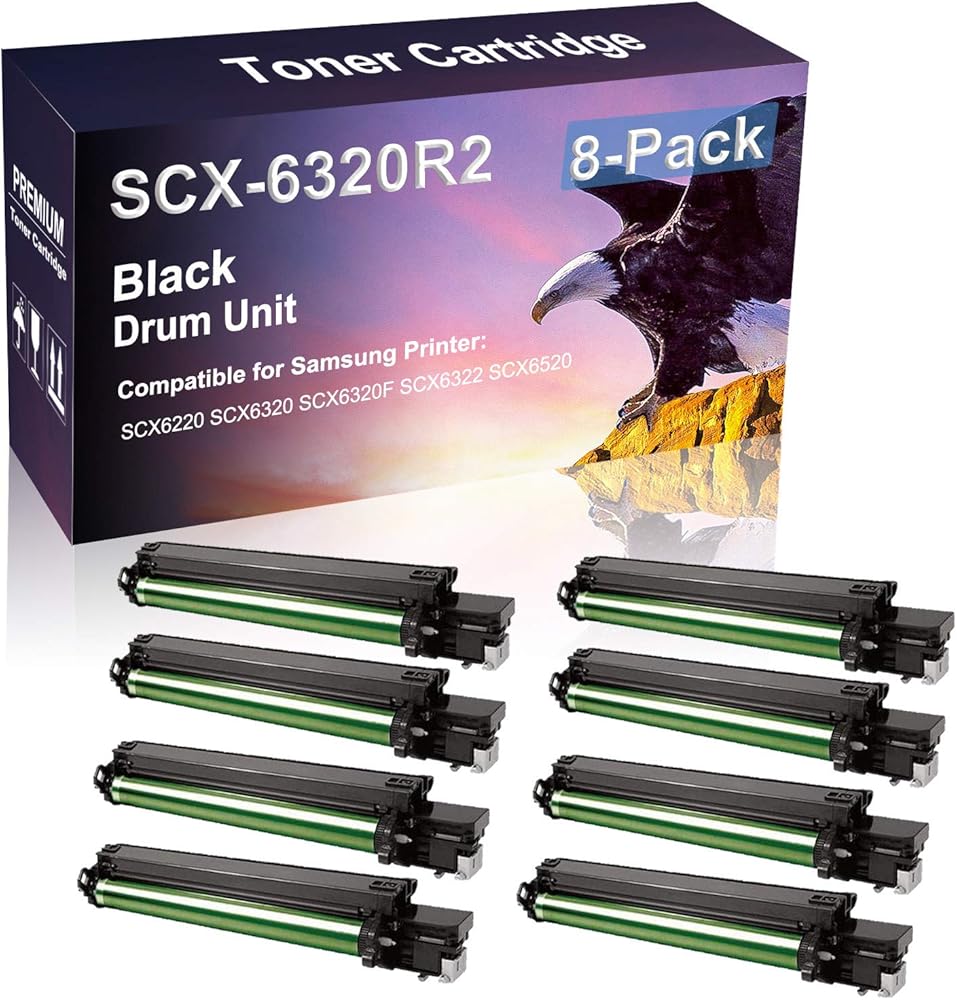 8 Pack (Black) Compatible High Capacity 6320R2 SCX-6320R2 Drum Unit Use for Samsung SCX6220 SCX6320 SCX6320F SCX6322 SCX6520 Printer