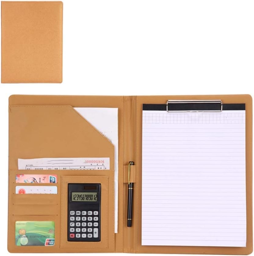 HFZJYSHN Portfolio Binder Conference Folder A4 Unisex Briefcase Business Meeting Briefcase Storage Bag Folder Multifunctional Leather Binder Business Folder Pockets for Office Work(Gold)