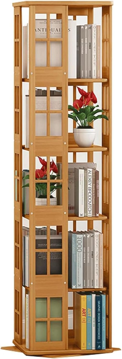 Bookcase 360 Rotating Bookshelf, Freestanding Storage Organizer Holder Book Rack with Wheels for Bedroom, Living Room Home and Office