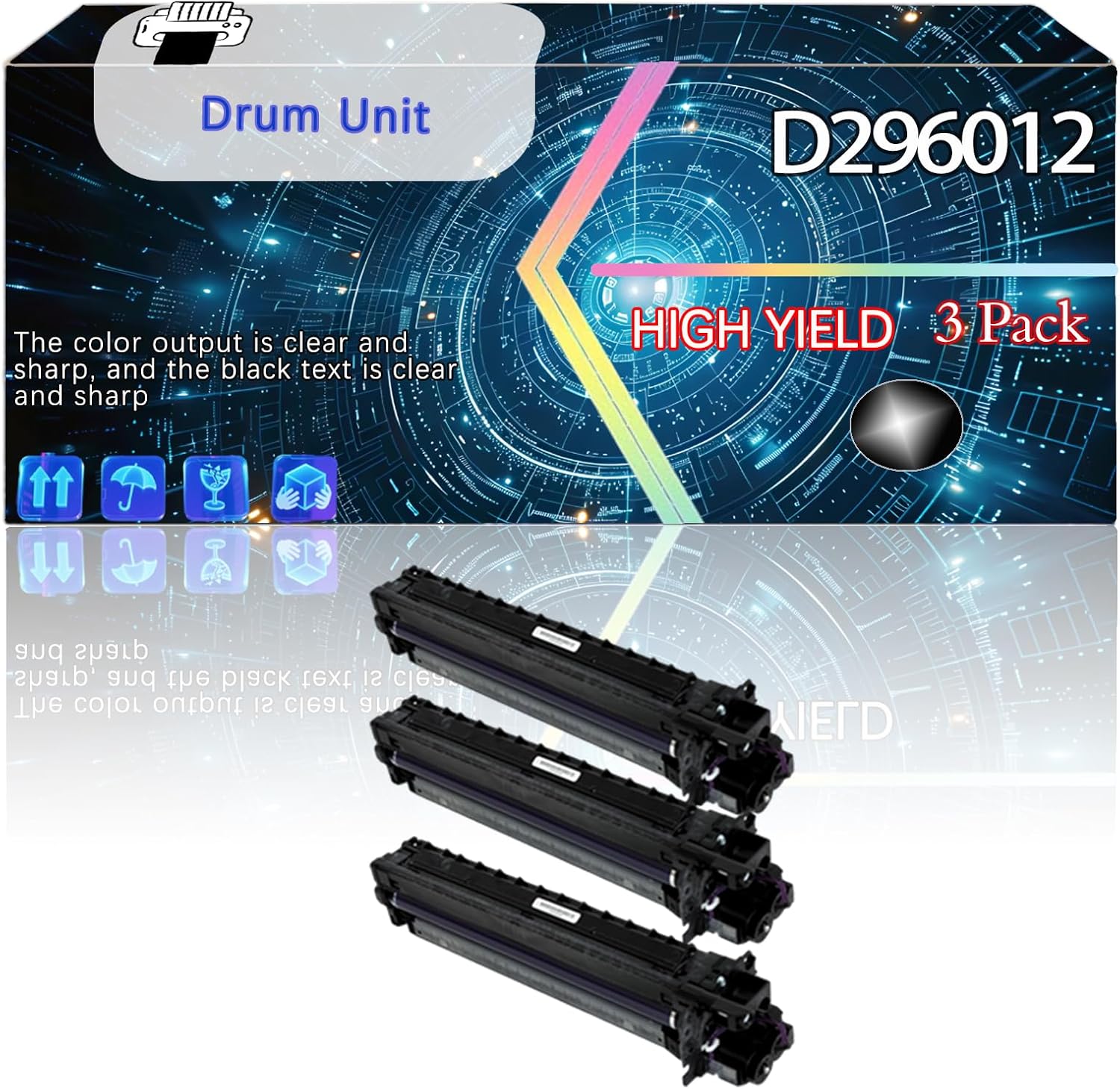 CEECN D2960125 D2960126 D2960127 D2960128 Compatible for Ricoh MP C406 C407 C306 C307 Printers, Replacement Drum Unit High Yield Printer Accessories (3 Pack Black)