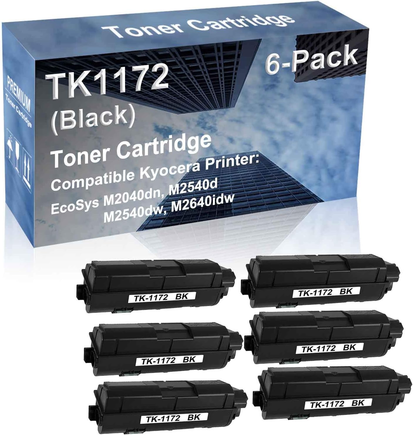 6-Pack Compatible High Capacity TK1172 (TK-1172) Printer Cartridge use for Kyocera EcoSys M2040dn, M2540d, M2540dw, M2640idw Printer (Black)