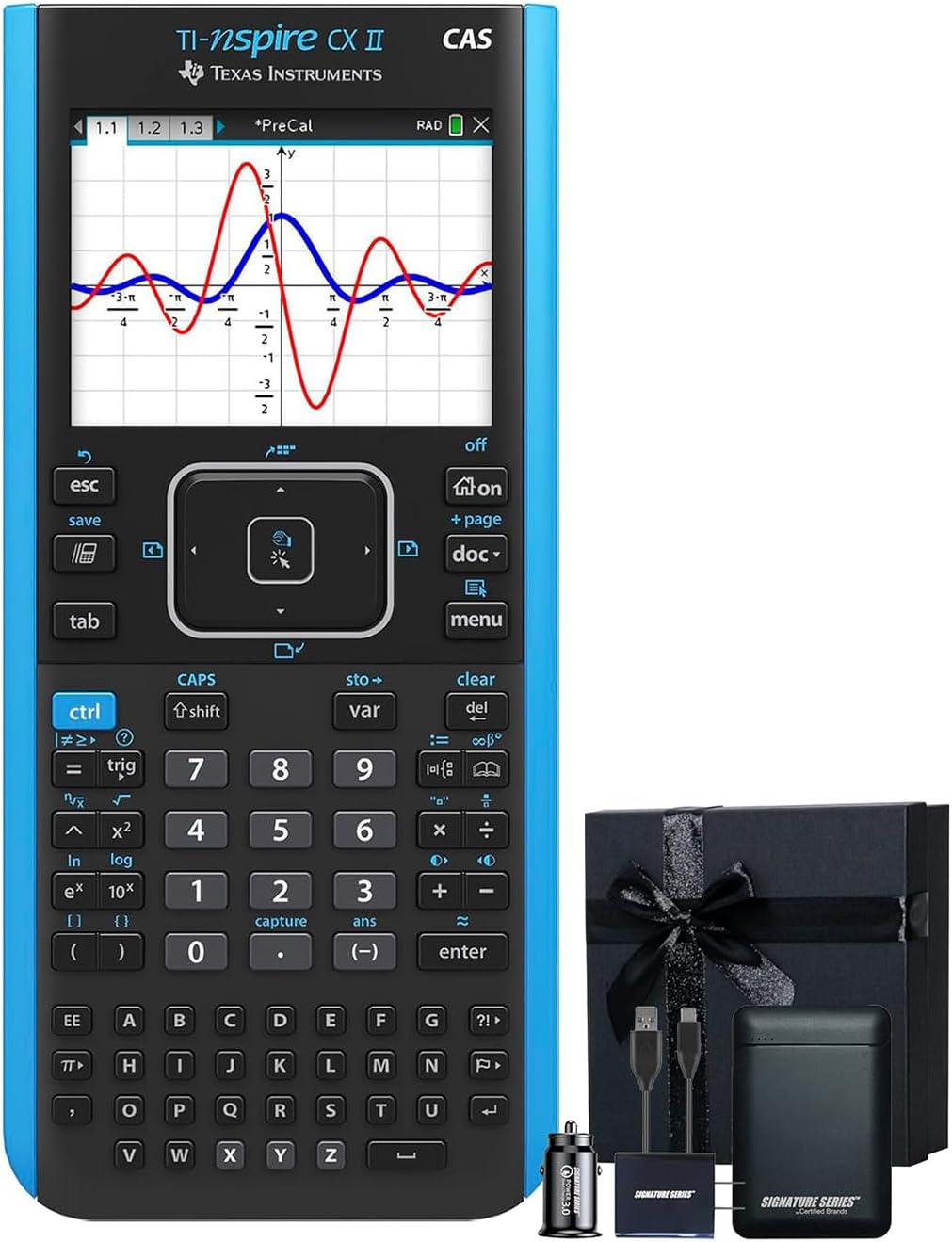 Texas Instruments TI-Nspire CX II CAS Graphing Calculator | Color Screen, 8 Built-in Apps, Python Programming, Included Software, for Math, Science and Finance | Signature Series Gift Bundle