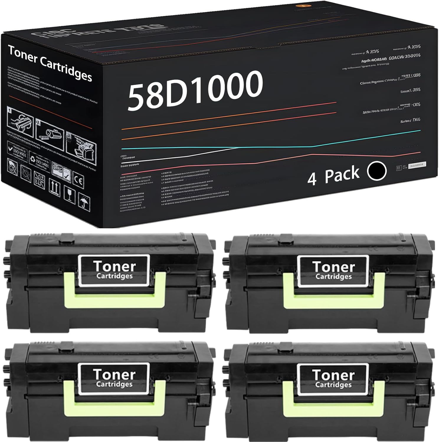 UVUMB Compatible with Lexmark 58D1000 Toner Cartridges Work for Lexmark MX721ade 721adhe 722ade 722adhe 725 822ade 822adxe 826ade Printers (4 Pack Black)