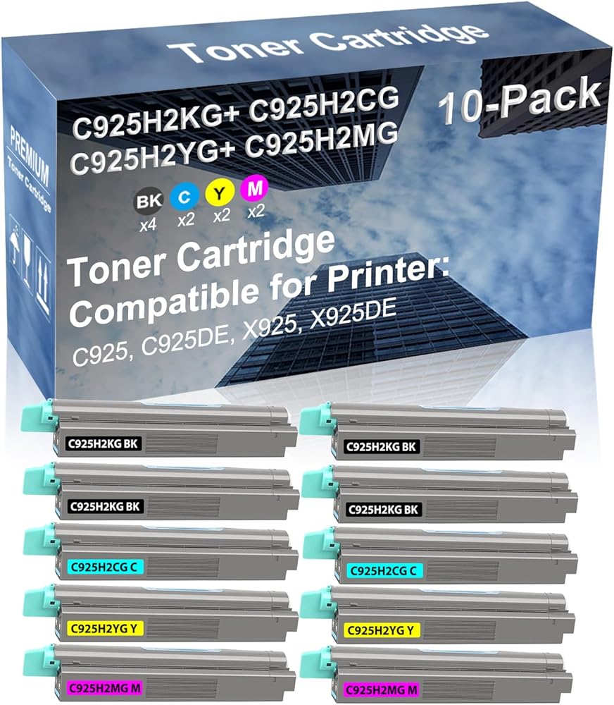 10-Pack (4BK+2C+2Y+2M) Compatible High Yield C925H2KG+ C925H2CG+ C925H2YG+ C925H2MG Laser Printer Toner Cartridge Used for C925, C925DE, X925, X925DE Printer