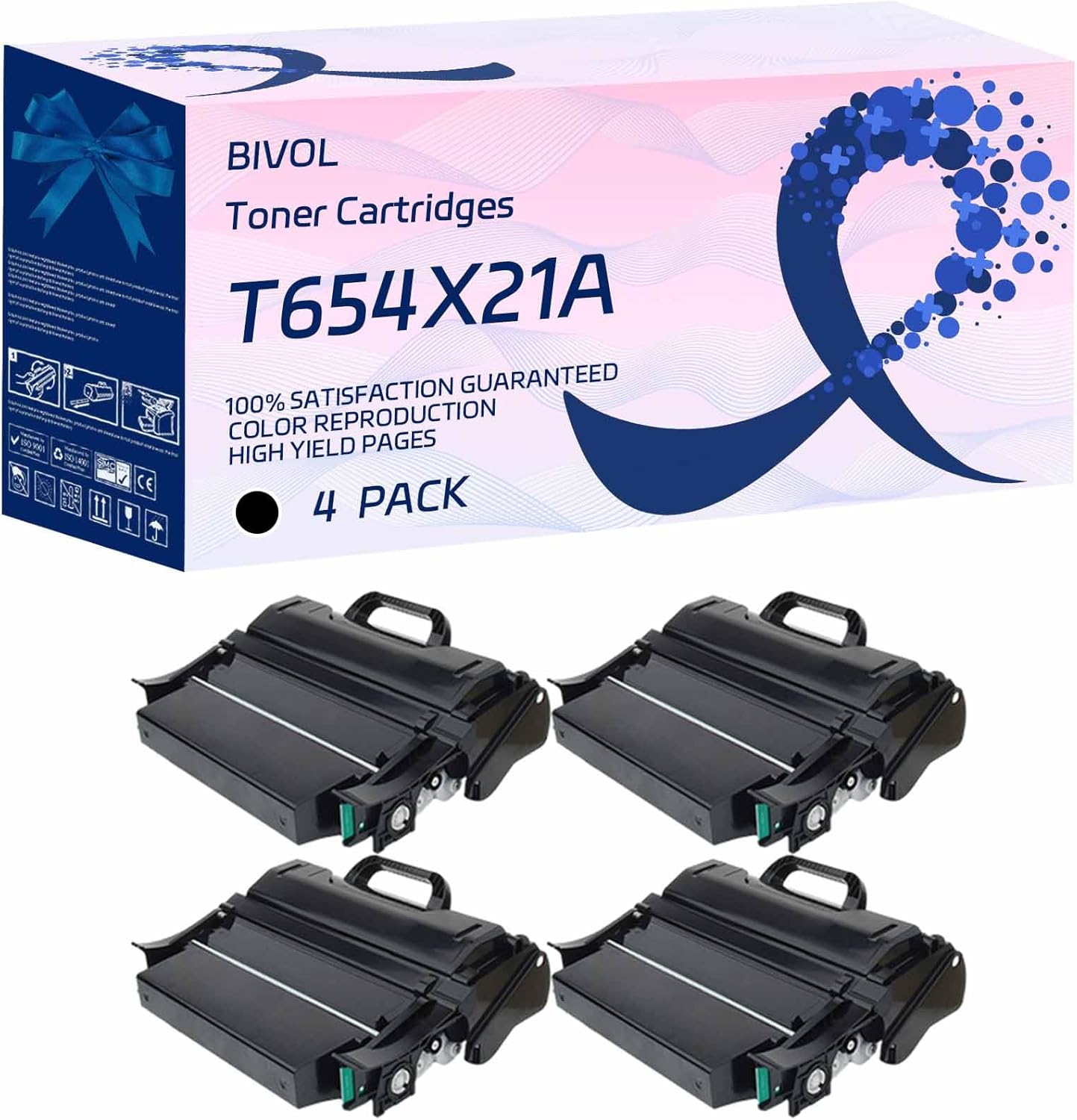 T654X21A Toner Cartridges Compatible for Lexmark X658DE X658DFE X658DME X658DTE X658DTFE X658DTME Printers, High Yield 37000 Pages (4 Pack Black)