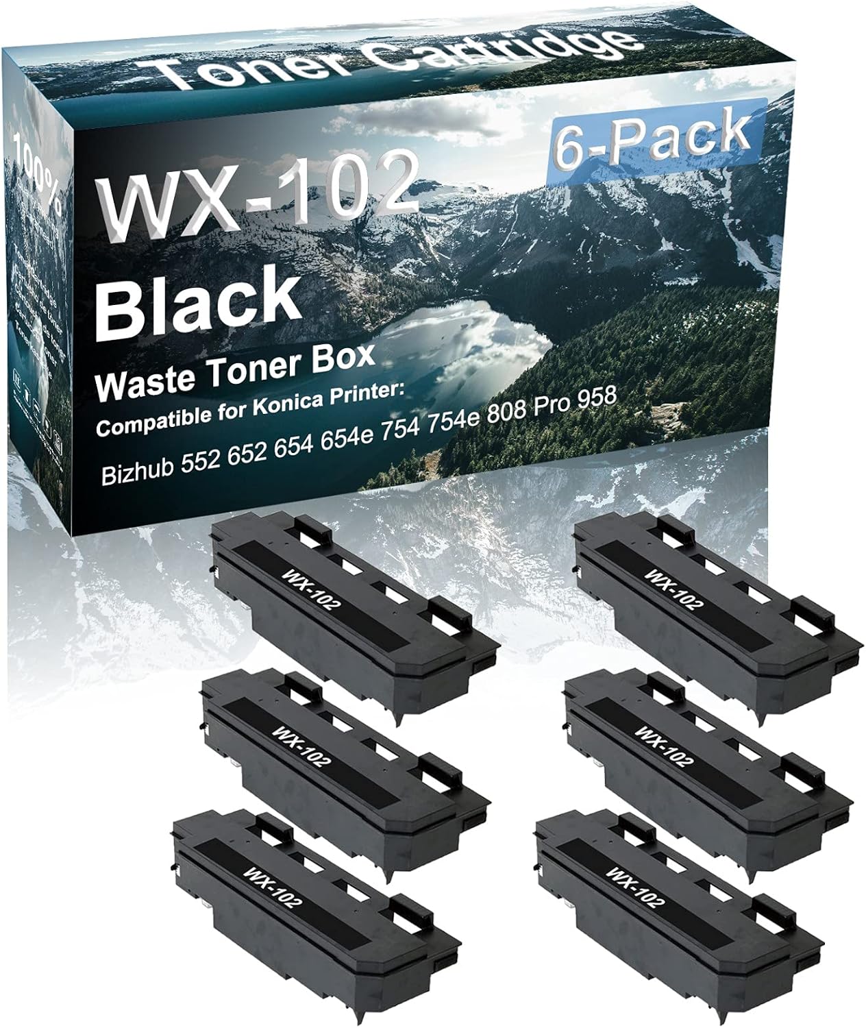Credibility Store 6-Pack Compatible High Yield 552 652 654 654e 754 754e 808 Pro 958 Printer Waste Cartridge Replacement for Konica Minolta WX-102 WX102 Toner Cartridge (Black)