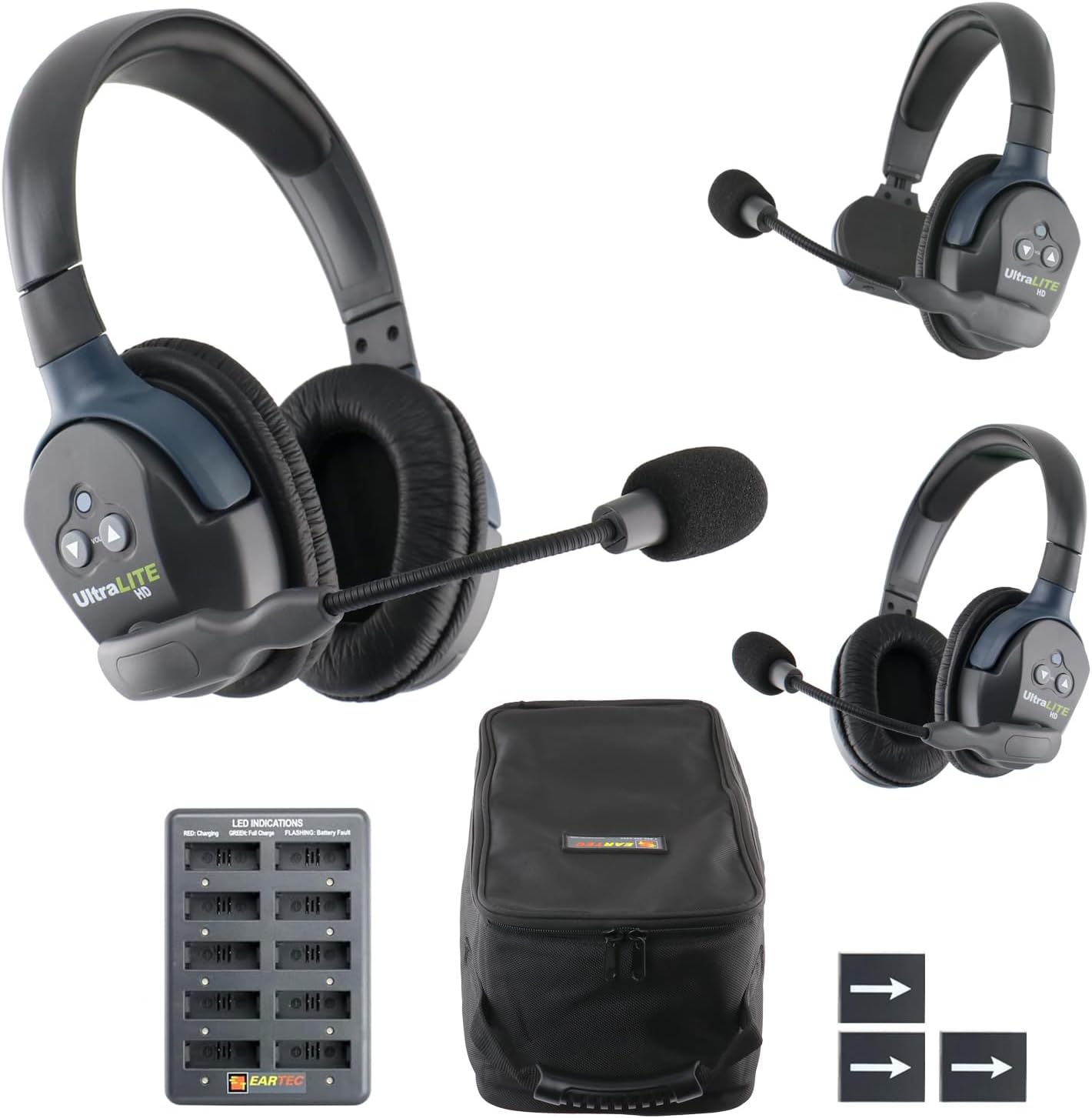 EARTEC UL321 Ultralite-HD 3-Person Full Duplex Wireless Intercom Headset Communication System, Single and Dual Ear Headsets, Up to 1000ft Range, U.S. Company