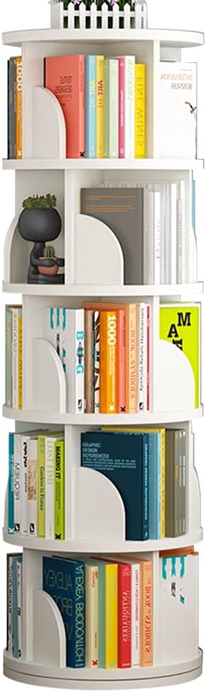 Children's Floor 360° Rotate Bookshelf, Bookcase, Cultivate Children's Interest in Reading, Round Office Table Storage Rack (Color : White, Size : 5 Layers (40 * 157cm))