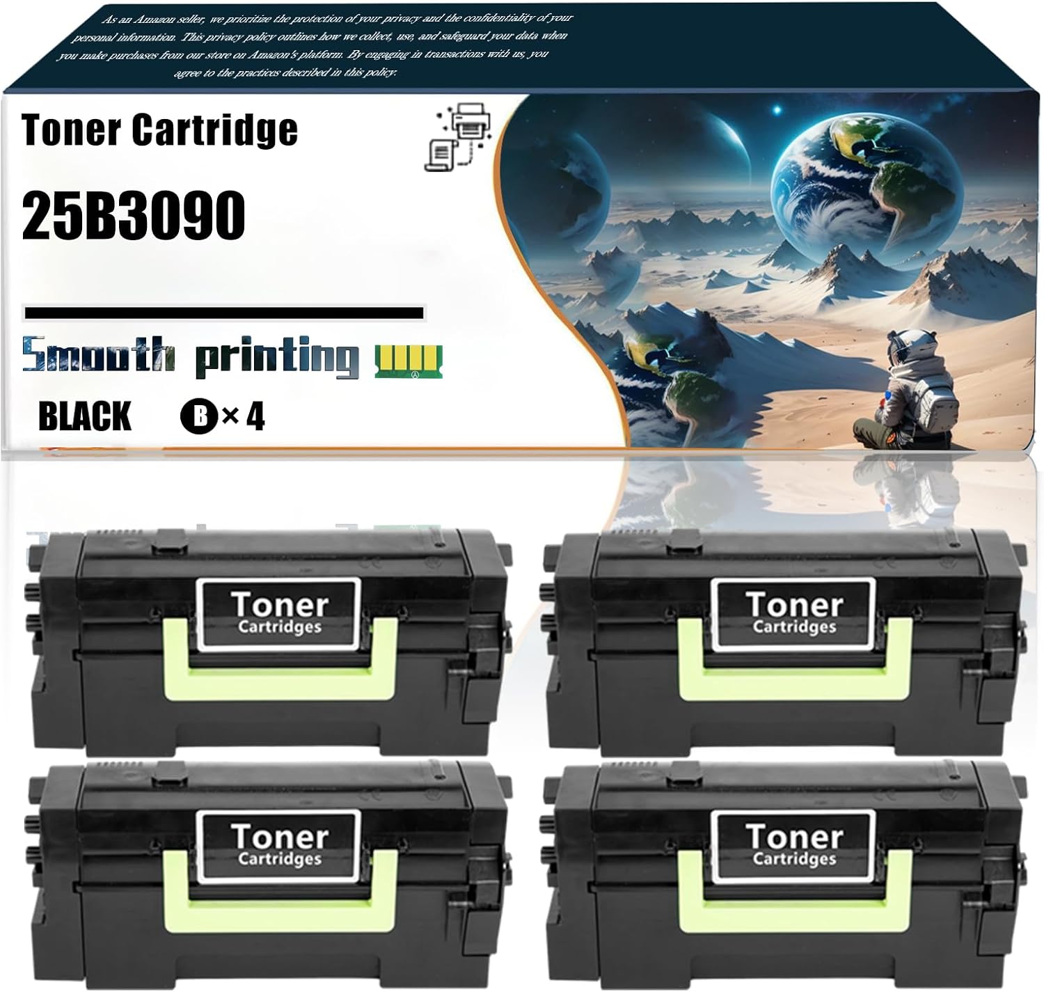 Replacement Parts Toner Cartridge 25B3090 Compatible with Lexmark XM7370 Printers, Contains Chip and Clear Printing (4 Pack Black)