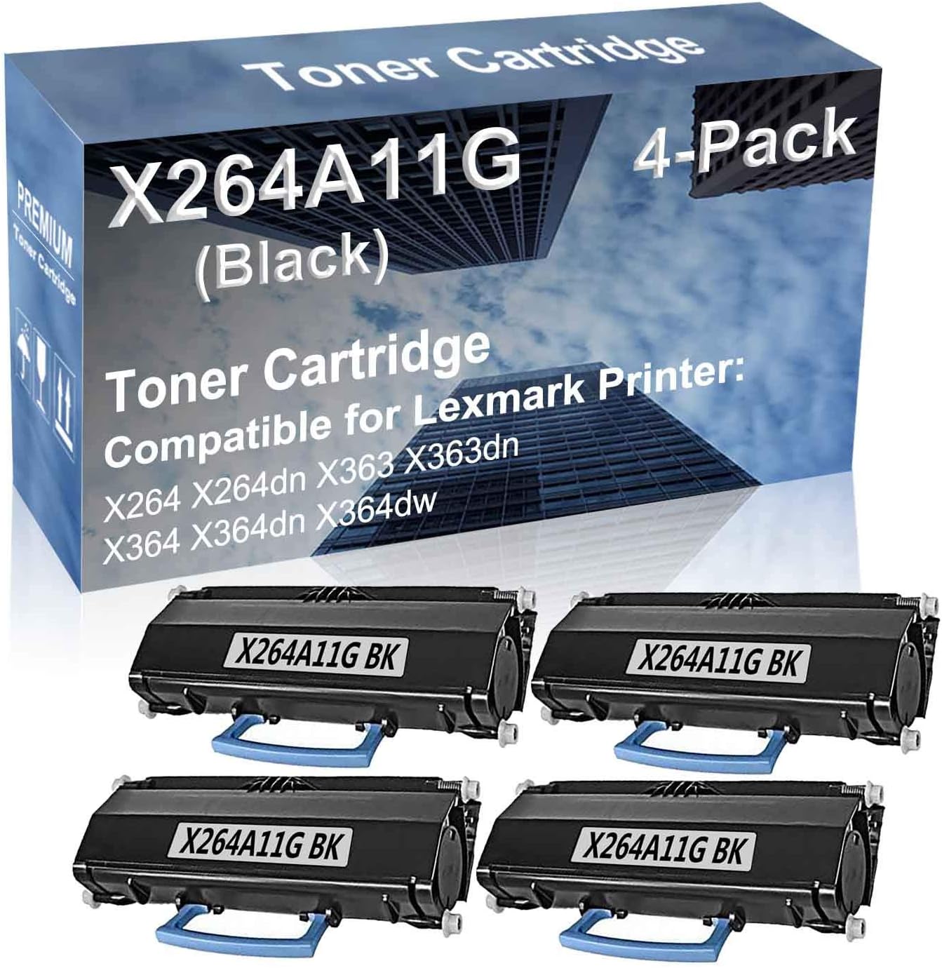 4-Pack Compatible High Yield X364dn X364dw Laser Printer Toner Cartridge Replacement for X264A11G Printer Cartridge (Black)