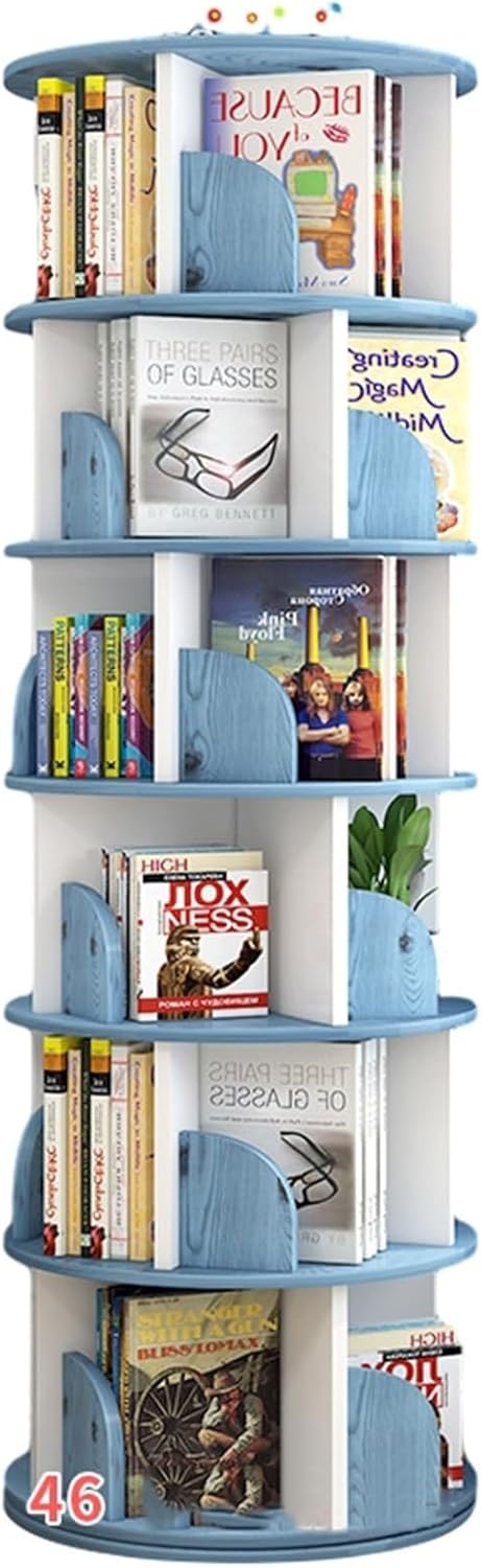 Rotating Bookshelf, Revolving Bookcase 360° Display Round Bookshelf Narrow Swivel Corner Book Shelf Standing Bookcase for Bedroom, Living Room (Color : Blue, Size : 46 * 191 cm)