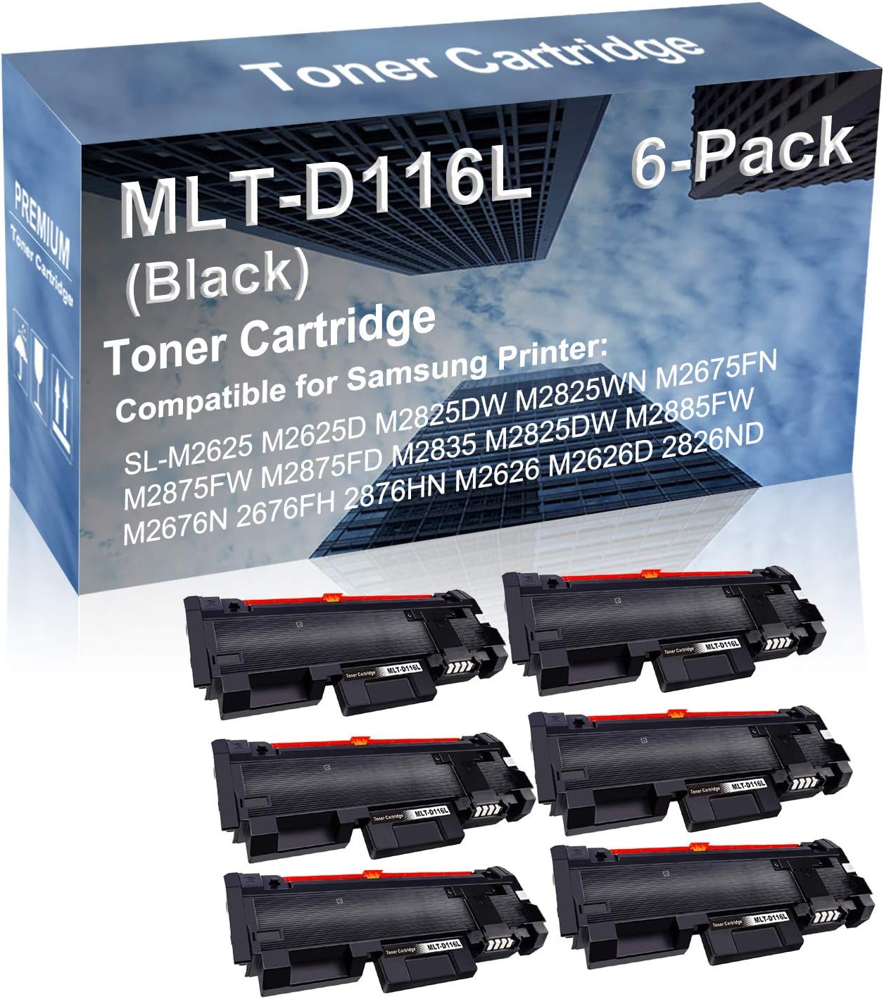 6-Pack Compatible High Yield 2676FH 2876HN M2626 M2626D 2826ND Printer Cartridge Replacement for MLT-D116L Toner Cartridge (Black)