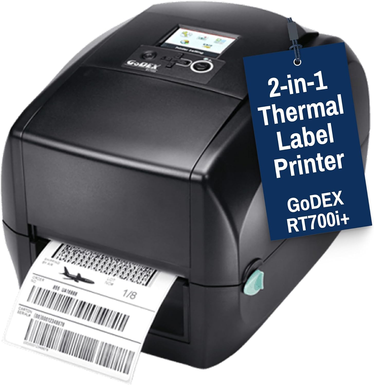 McAuley Labels GoDEX RT700i+ 4” Thermal Transfer Label Printer – 203 DPI Barcode Printer with Color Display – Fast, Reliable Output