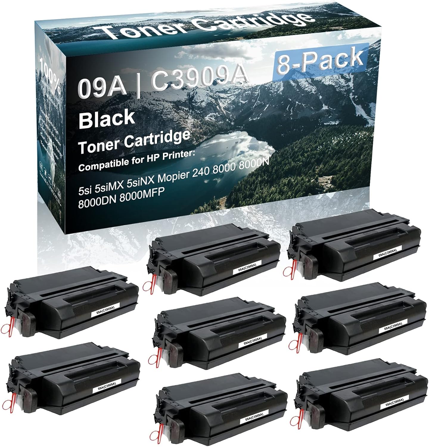 8 Pack Compatible High Yield Black 09A | C3909A Laser Toner Cartridge use for HP 5si 5siMX 5siNX Printer