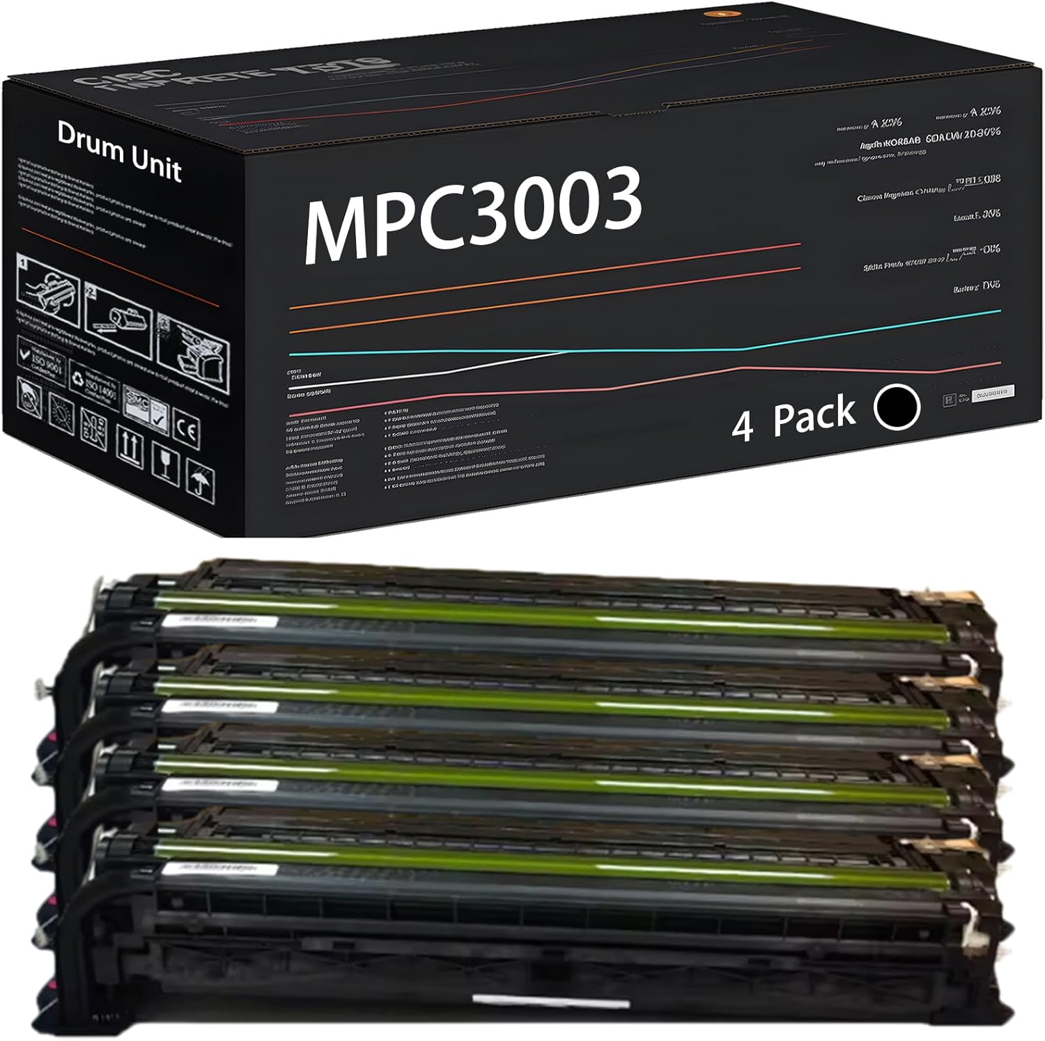 UVUMB Compatible with Ricoh MPC3003 Drum Unit Work for Ricoh MP C3003 MP C3503 MP C4503 MP C5503 MP C6003 Printers, with Chip, High Yield 500000 Pages, High-Definition Printing (4 Pack Black)