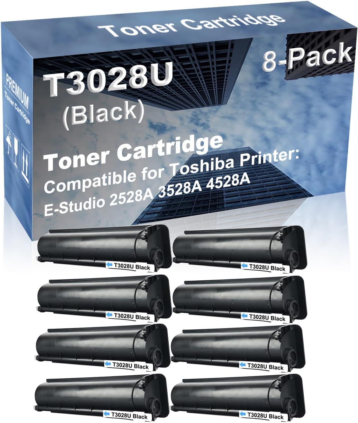 8-Pack Compatible High Capacity E-Studio 2528A 3528A 4528A Printer Toner Cartridge Replacement for Toshiba T3028U Printer Cartridge (Black)