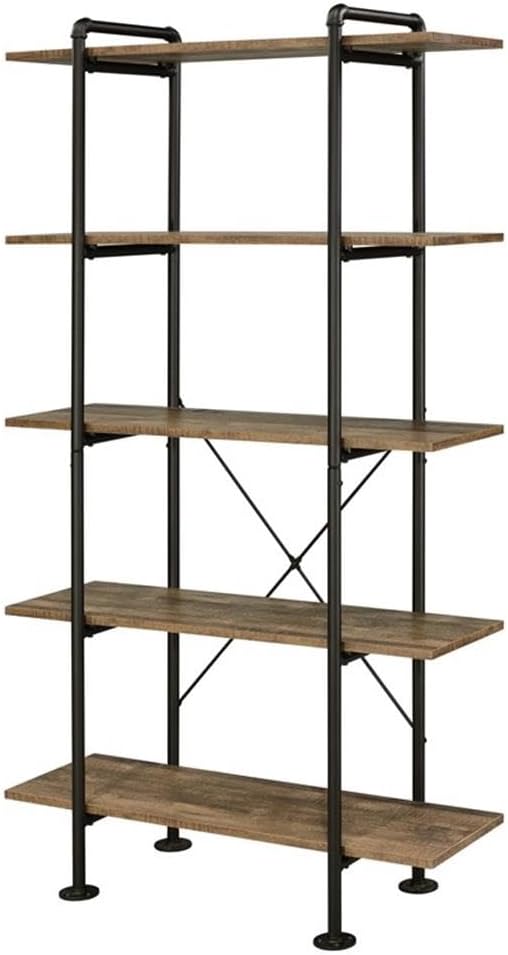 BOWERY HILL 5 Wooden Tiers Shelf Bookcase in Rustic Oak and Black