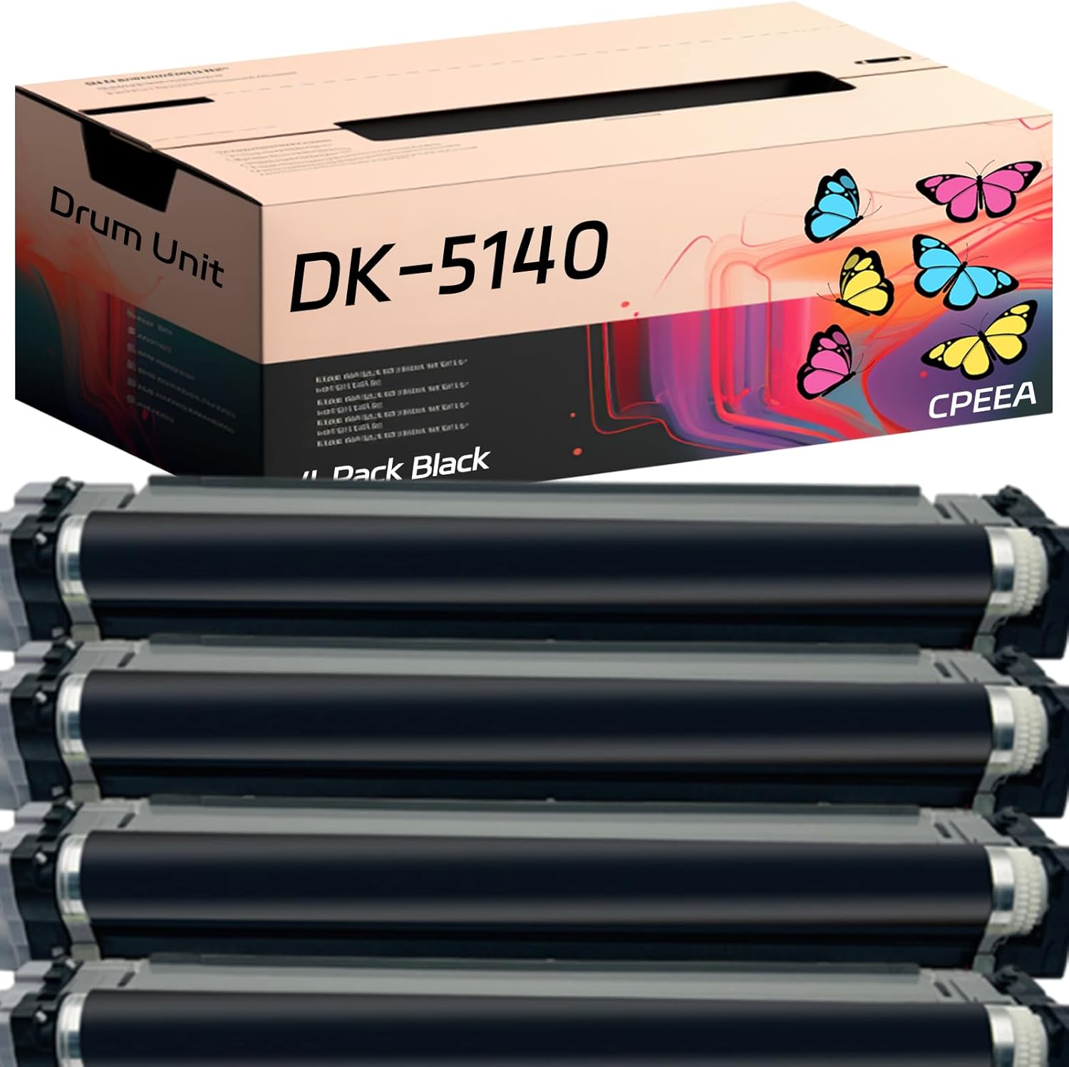 Compatible for Kyocera DK-5140 Drum Unit Work for Kyocera ECOSYS M6235cidn M6530cdn M6535cidn Printers, with Chip, High Yield 200000 Pages, Clear Printing (4 Pack Black)