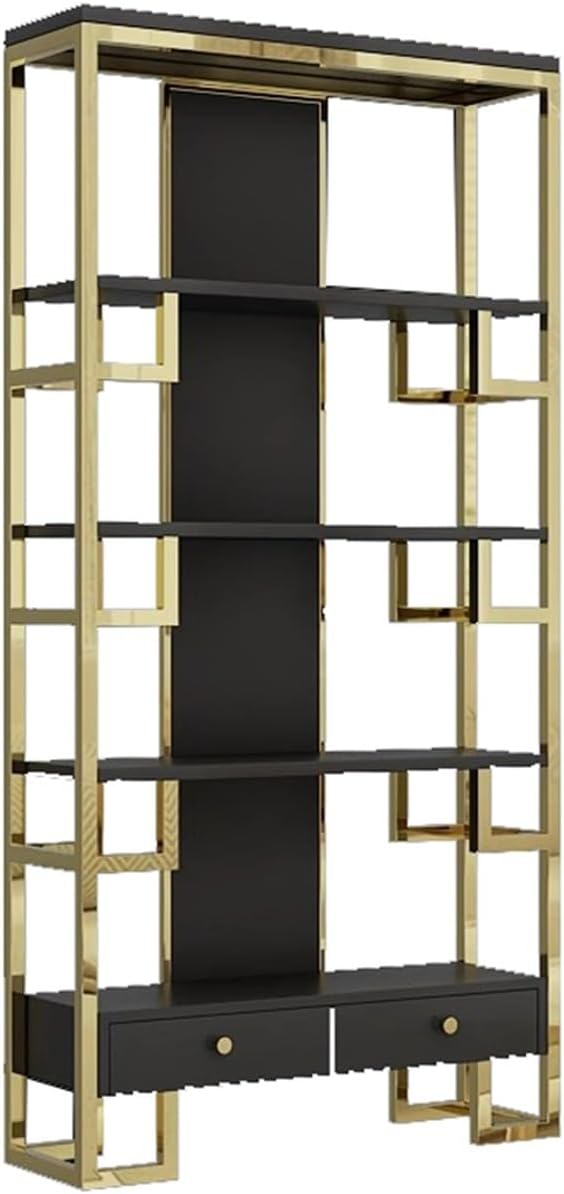 Book Shelf Storage Rack Modern Light Luxury Stainless Steel Creative Bookshelf Office Wrought Iron Storage Rack Simple Living Room Display Rack Bookshelf Bookcase(Color:B,Size:M:100X30X200cm)