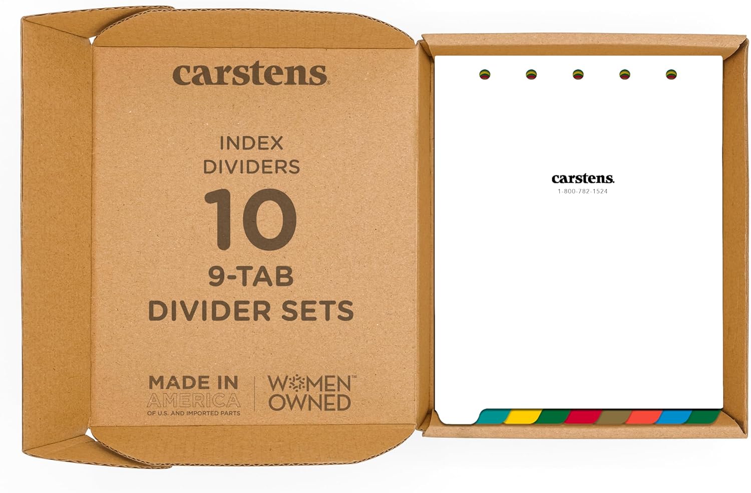 Carstens Heavy Duty Plastic Dividers, 9-Tab, Multi-Color, Blank, for Top-Opening Ring Binders, Case of 10