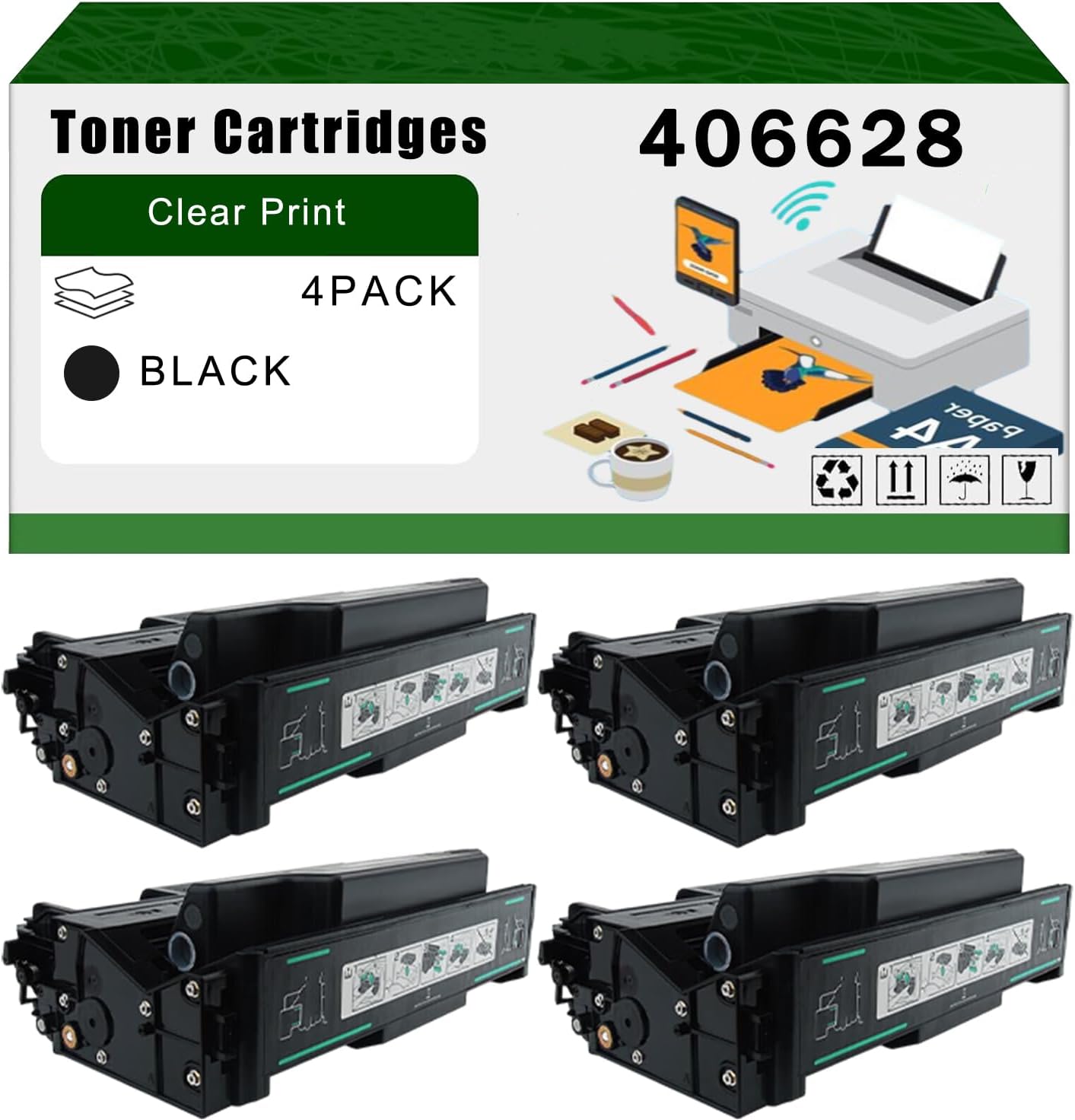 AGNNQ Compatible for Ricoh 406628 Toner Cartridges Aficio SP6330N Printers, High Yield 30000 Pages Bright Clear Colors (4 Pack Black)