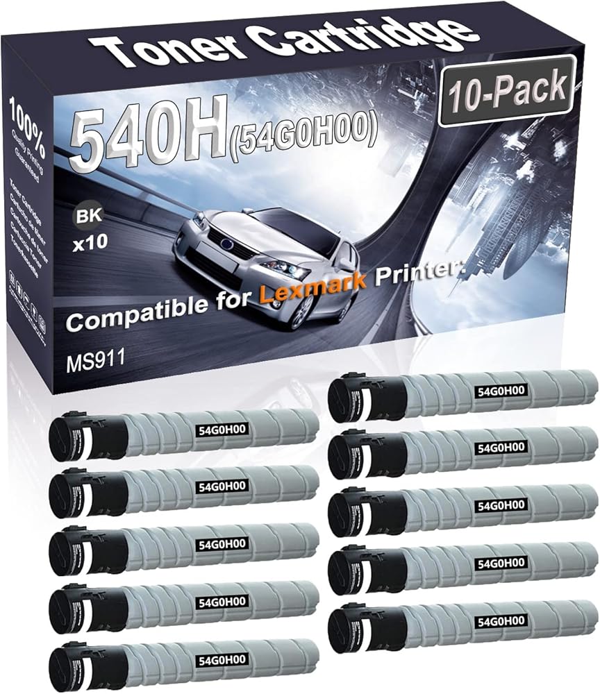 Kolasels 10-Pack (Black) Compatible MS911 Laser Printer Cartridge (High Capacity) Replacement for 540H 54G0H00 Printer Cartridge