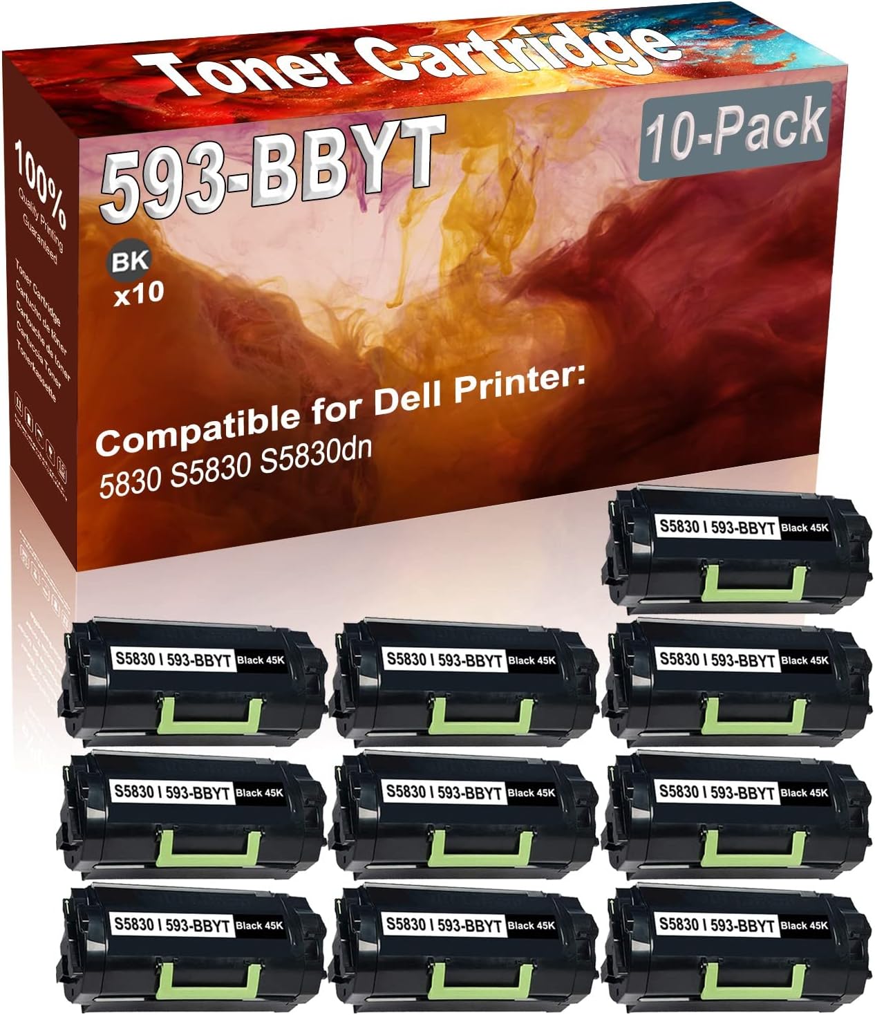 10-Pack (Black) Compatible 5830 S5830 S5830dn Laser Printer Cartridge (High Capacity) Replacement for Dell 593-BBYT (8XTXR) Printer Cartridge