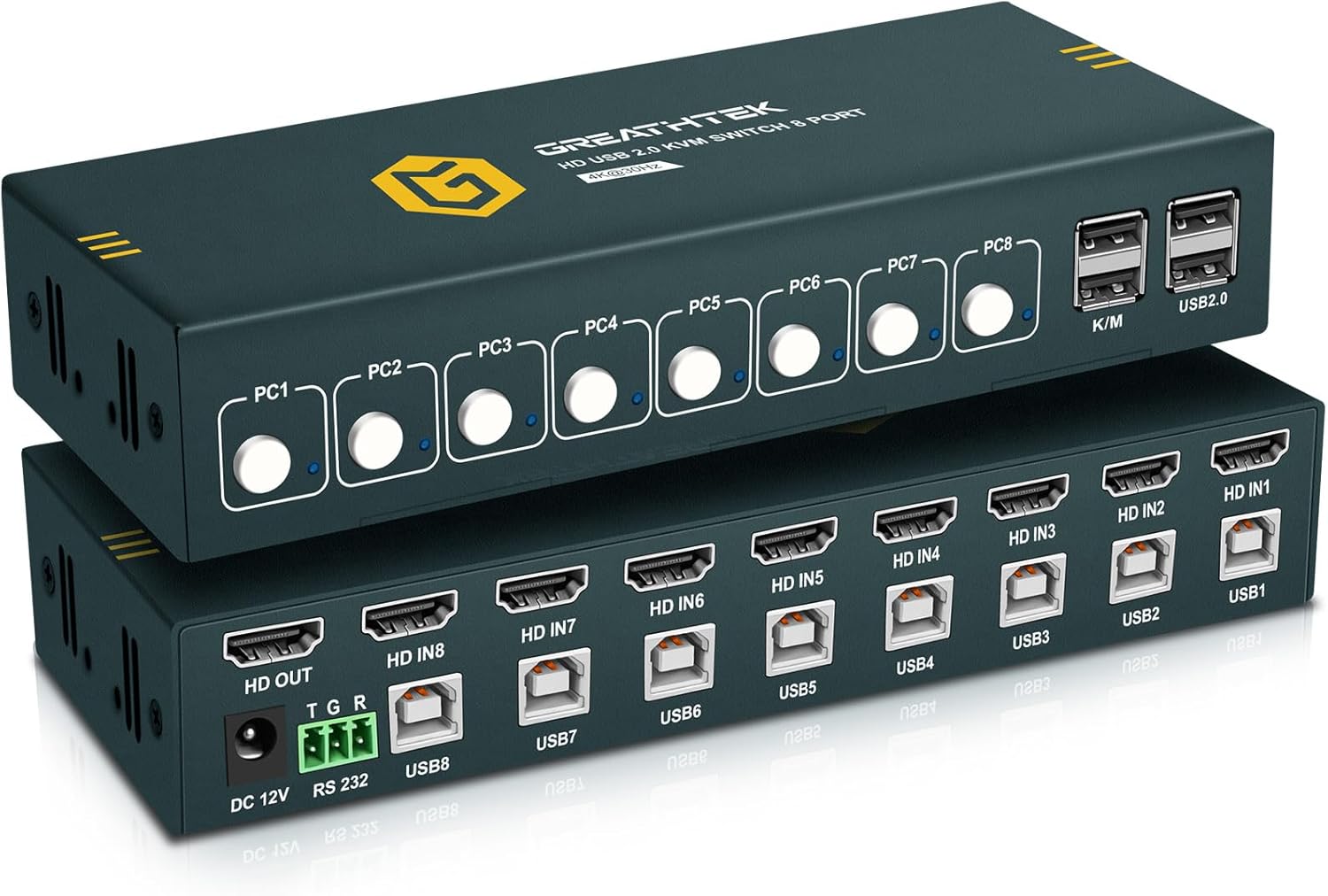 8 Ports HDMI KVM Switch, 8 Computers Share 1 Monitor Keyboard and Mouse, USB2.0 4K@30HZ 8 in 1 Out Monitor Switch with Hotkeys, Adaptive EDID