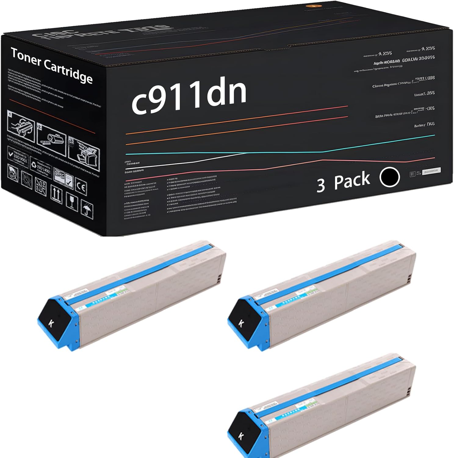 UVUMB Compatible with Okidata OKI c911dn Toner Cartridge Work for Okidata OKI C911dn Printers, with Chip, High Yield 38000 Pages, High-Definition Printing (3 Pack Black)
