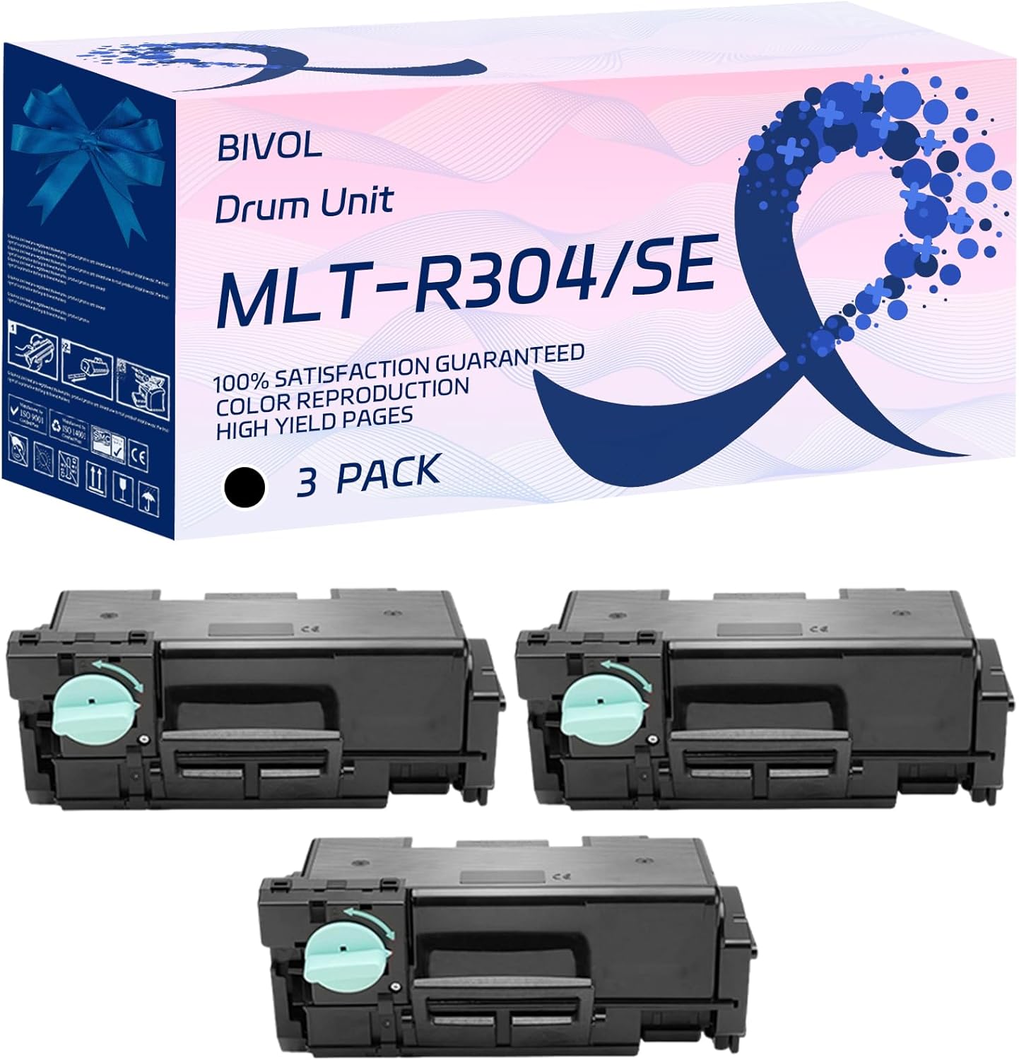 BIVOL MLT-R304/SEE Drum Unit Compatible for Samsung ProXpress M4530ND M4530NX M4583FX Printers, with Chip, High Yield 200000 Pages, Vivid Colors (3 Pack Black)