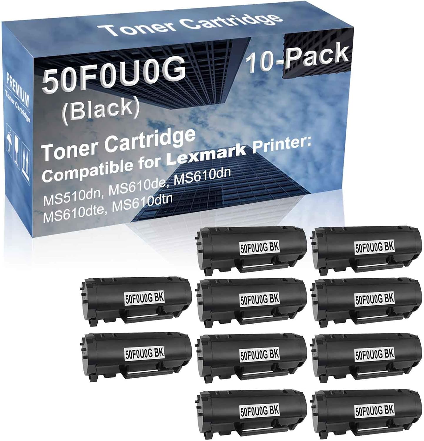 10-Pack Compatible High Capacity 50F0U0G (500UG) Toner Cartridge use for MS510dn, MS610de, MS610dn, MS610dte, MS610dtn Printer (Black)