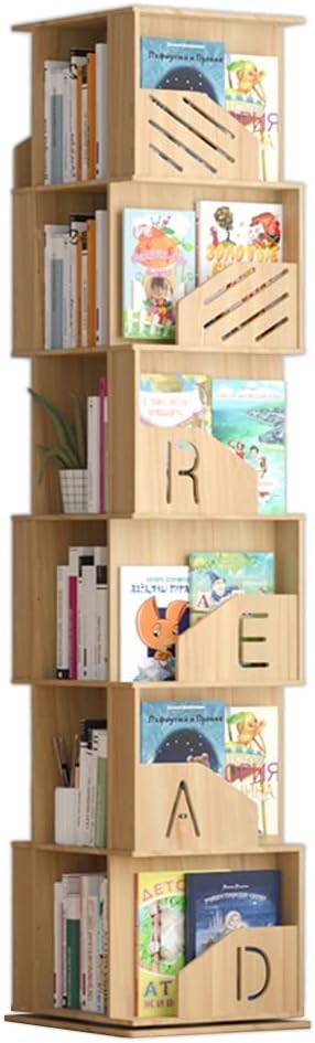 360°Rotating Bookshelf, Large-Capacity Bookcase for Children, Small Coffee Table Multi-Layer Storage Rack Floor Bookshelf (Color : Wood, Size : 6 Layers (43 * 196cm))