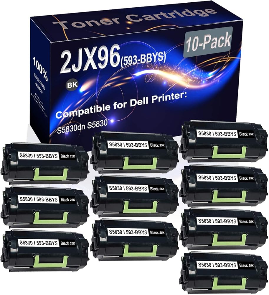 10-Pack (Black) Compatible High Yield 2JX96 (593-BBYS) Printer Cartridge use for Dell S5830dn S5830 Printer