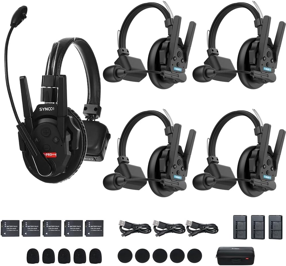 BAFONGCINE SYNCO XTalk XPro5 Wireless Intercom Headset with Microphone Communication System Random Master Device,2.4GHz Full Duplex 500 M/1640 FT Real-time Monitoring 24H Working Time