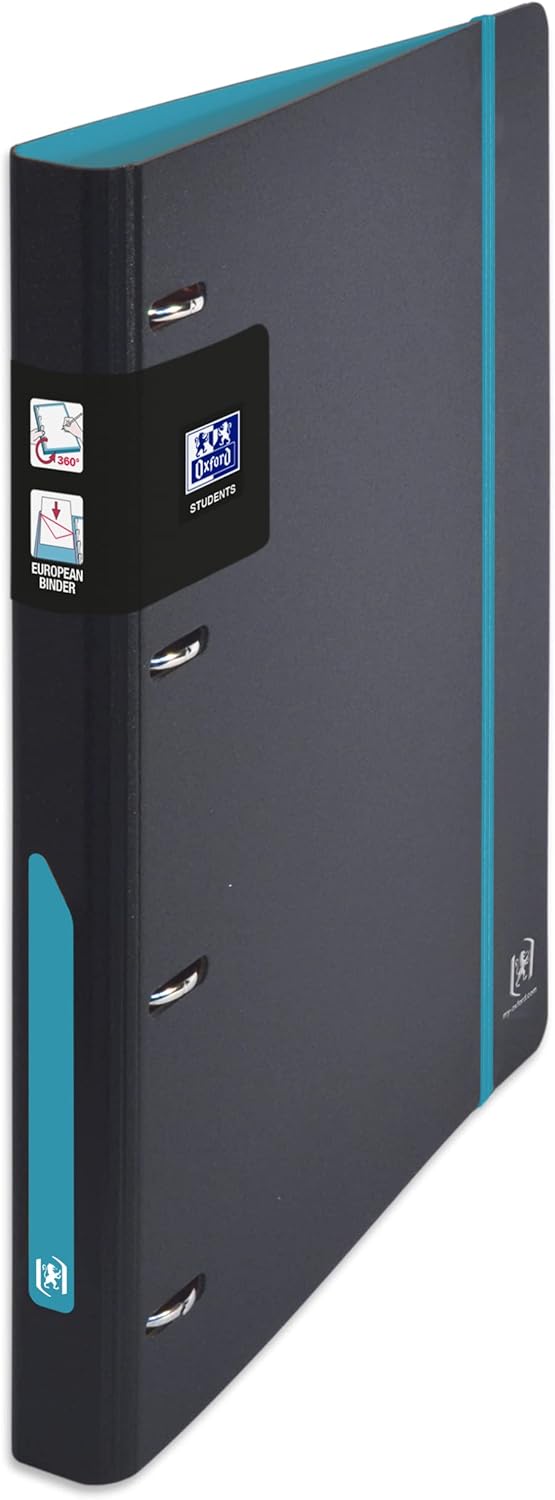 OXFORD Pack of 14 European Binder for Students A4 30 mm Spine 4 D Rings Expanded Polypropylene Cover Black/Blue