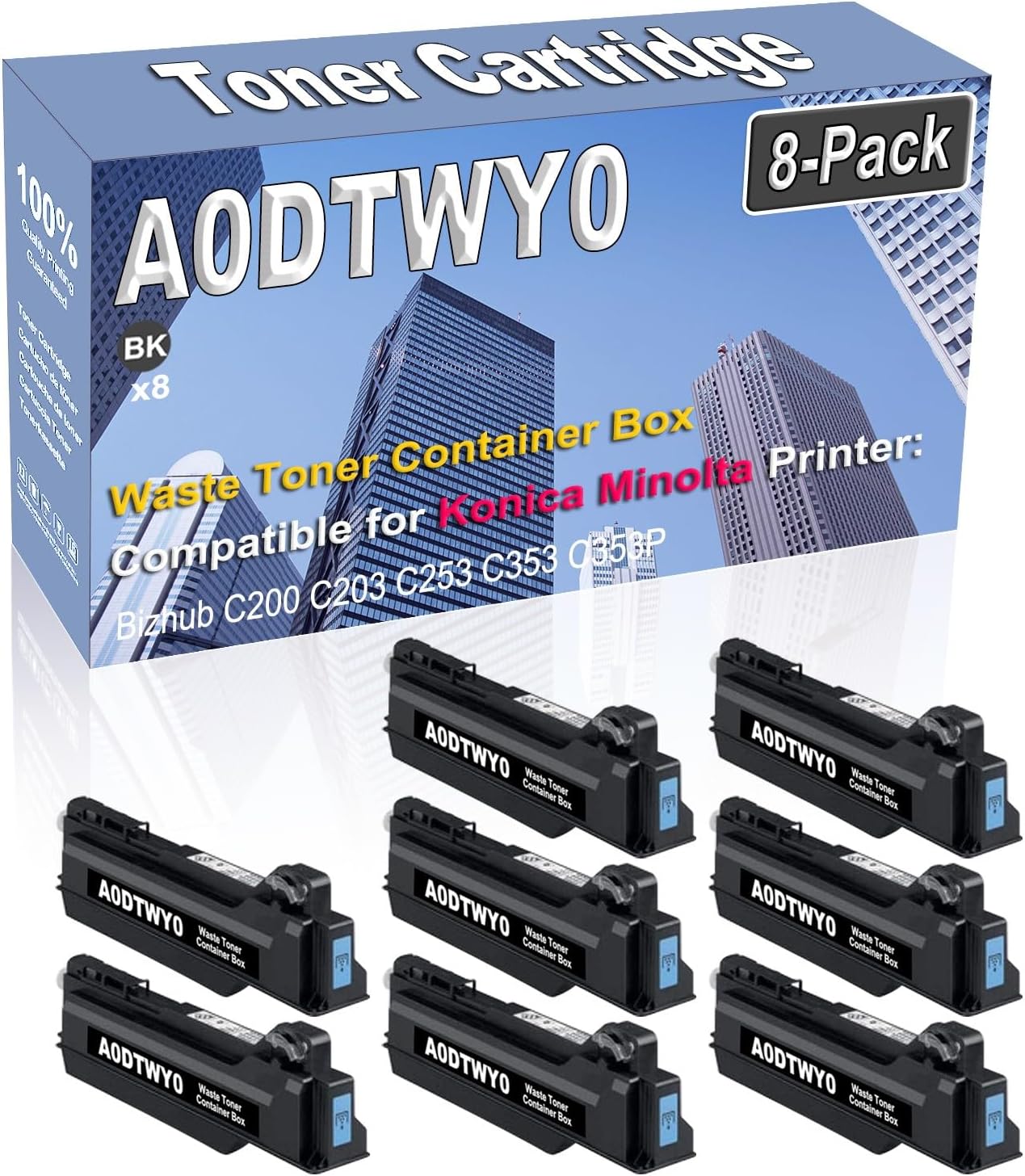 Credibility Store 8-Pack (Black) Compatible High Capacity A0DTWY0 A0DY-WY0 Waste Toner Container Box Used for Konica Minolta Bizhub C200 C203 C253 C353 C353P Printer